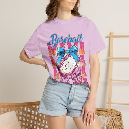 Baseball Mama T-Shirt — Cute Drip Baseball Design with Bow