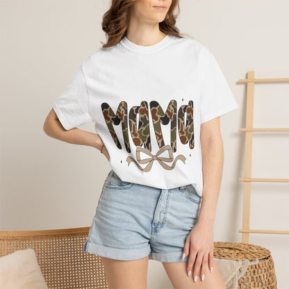 Mama Camo Bow T-Shirt — Military Print Mom Tee for Mother's Day & Everyday