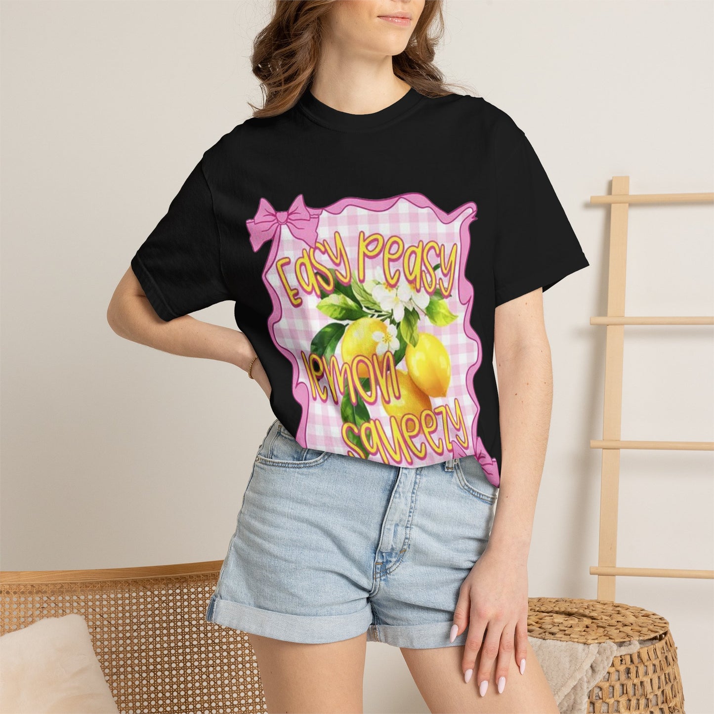 Easy Peasy Lemon Squeezy T-Shirt — Retro Pink Gingham Lemon Graphic