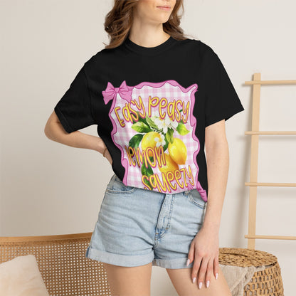 Easy Peasy Lemon Squeezy T-Shirt — Retro Pink Gingham Lemon Graphic