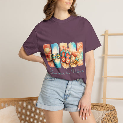Summer Vibes T-Shirt — Beach Flip-Flops & Shells Graphic Tee