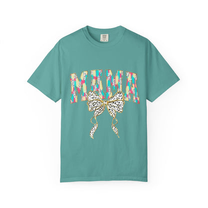 Mama Graphic T-Shirt with Colorful Leopard Bow — Mother's Day Casual Tee