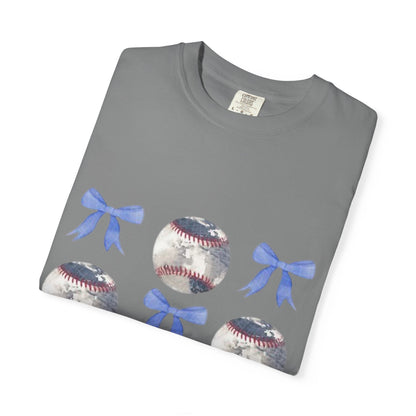 Baseball Bow Pattern T-Shirt — Cute Sports Graphic Tee