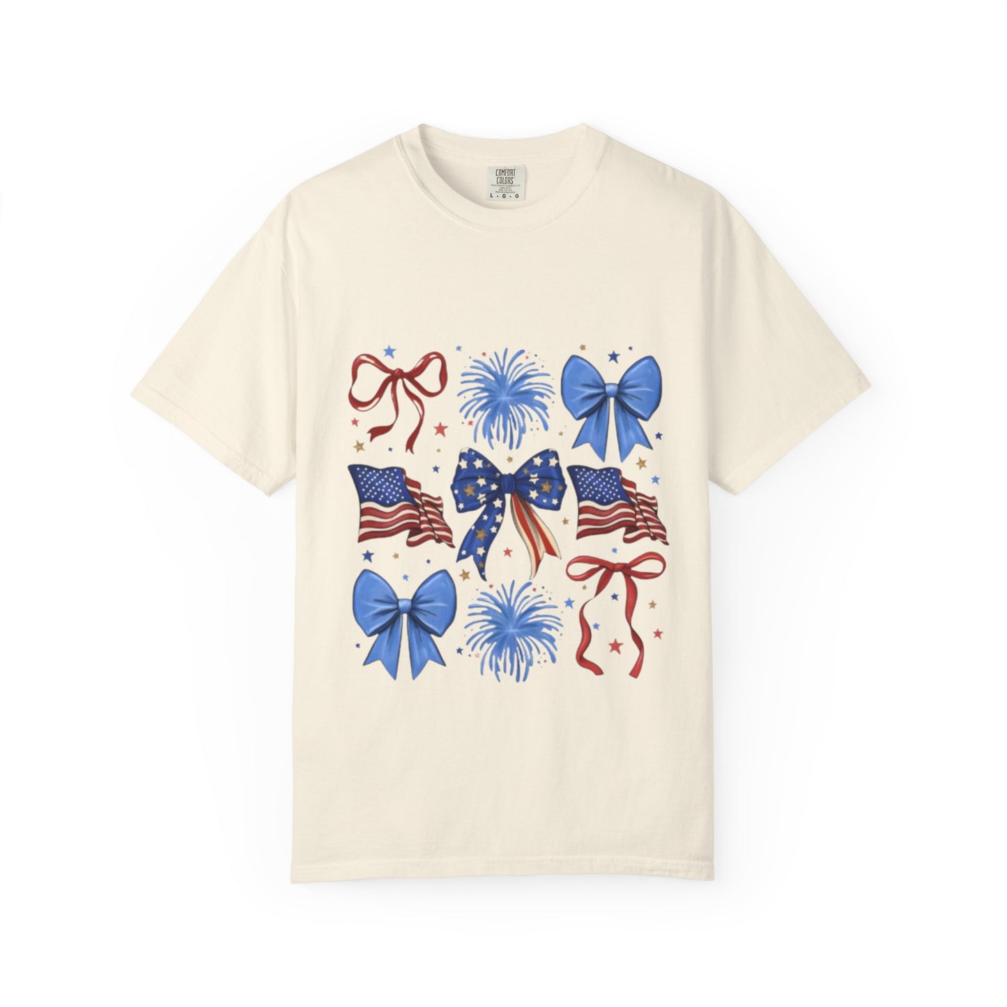 Patriotic Bows T-Shirt — American Flag & Fireworks 4th of July Tee