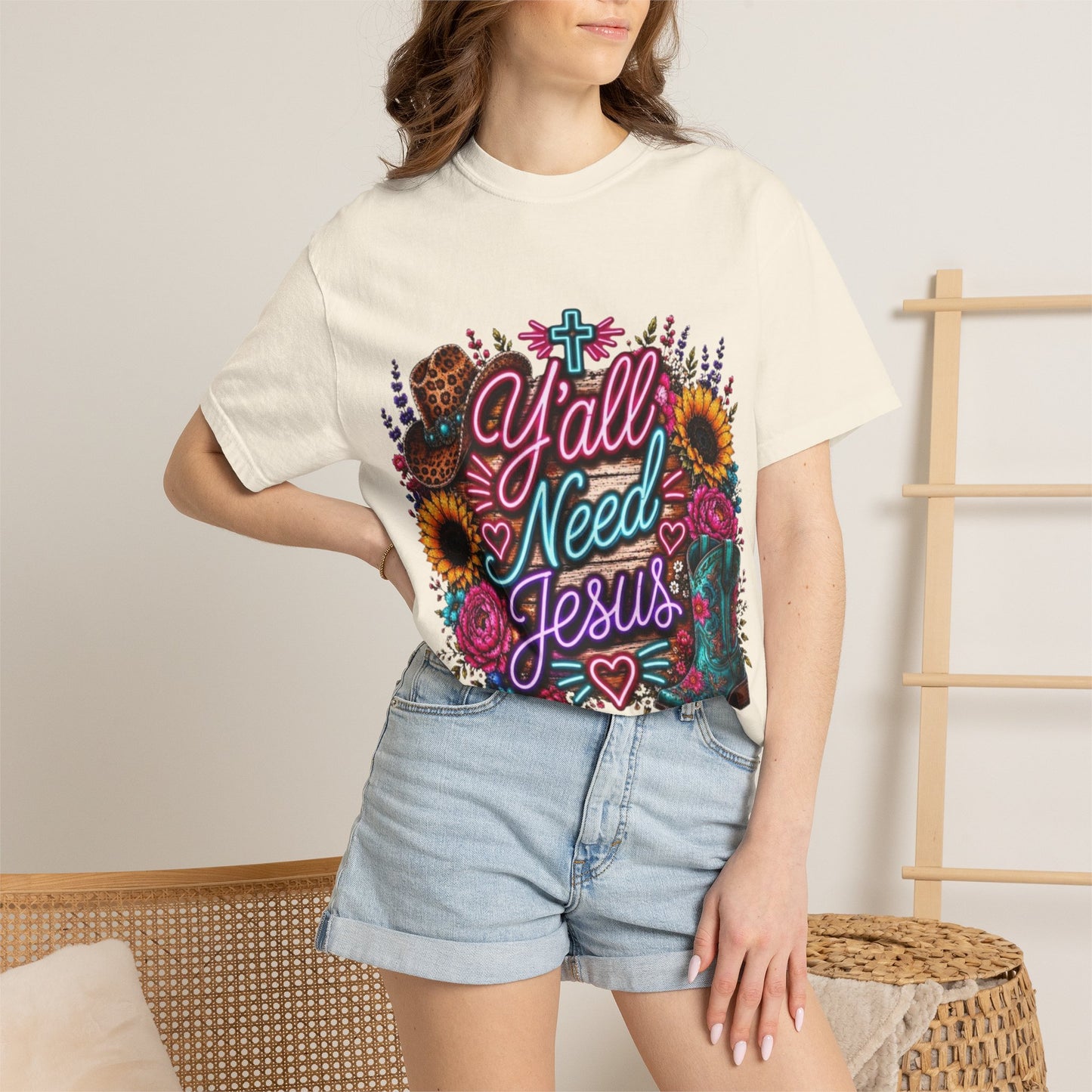 Y'all Need Jesus T-Shirt — Floral Cowboy Boot Christian Graphic Tee