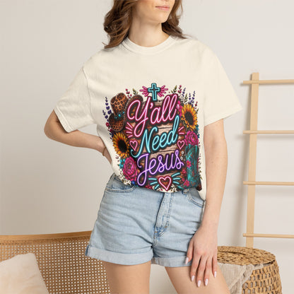 Y'all Need Jesus T-Shirt — Floral Cowboy Boot Christian Graphic Tee