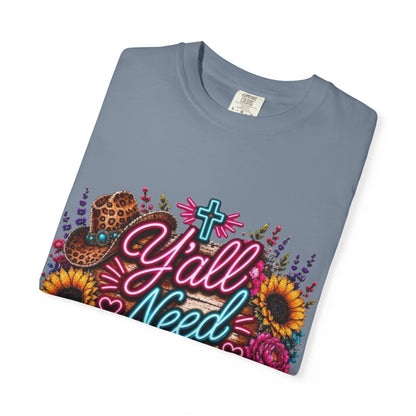 Y'all Need Jesus T-Shirt — Floral Cowboy Boot Christian Graphic Tee