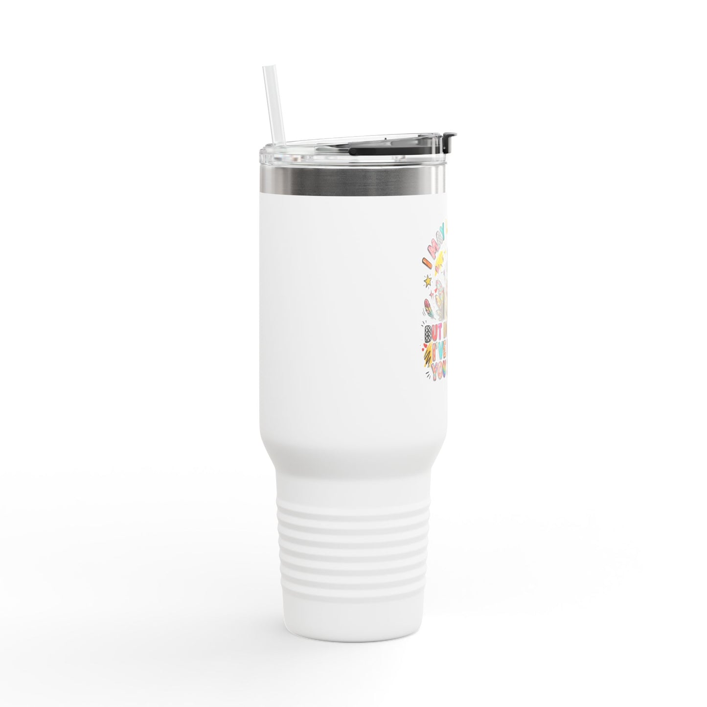 40oz Insulated Travel Mug — Funny Floral Chicken "I May Look Calm..." Design