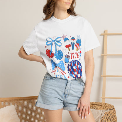 Fourth of July USA Graphic T-Shirt — 1776 Patriotic Fireworks Design