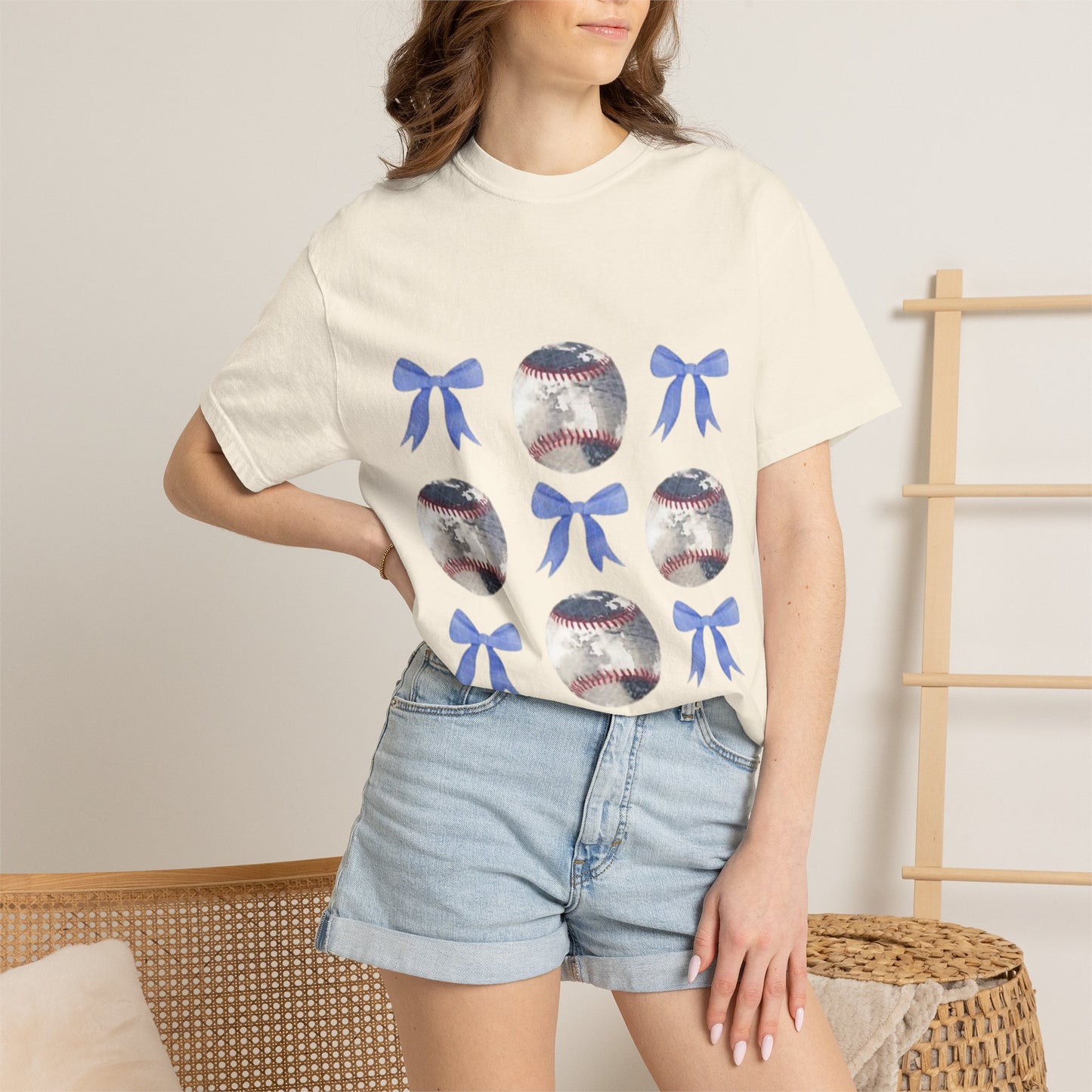 Baseball Bow Pattern T-Shirt — Cute Sports Graphic Tee