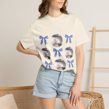 Baseball Bow Pattern T-Shirt — Cute Sports Graphic Tee