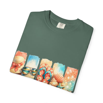 Summer Vibes T-Shirt — Beach Flip-Flops & Shells Graphic Tee