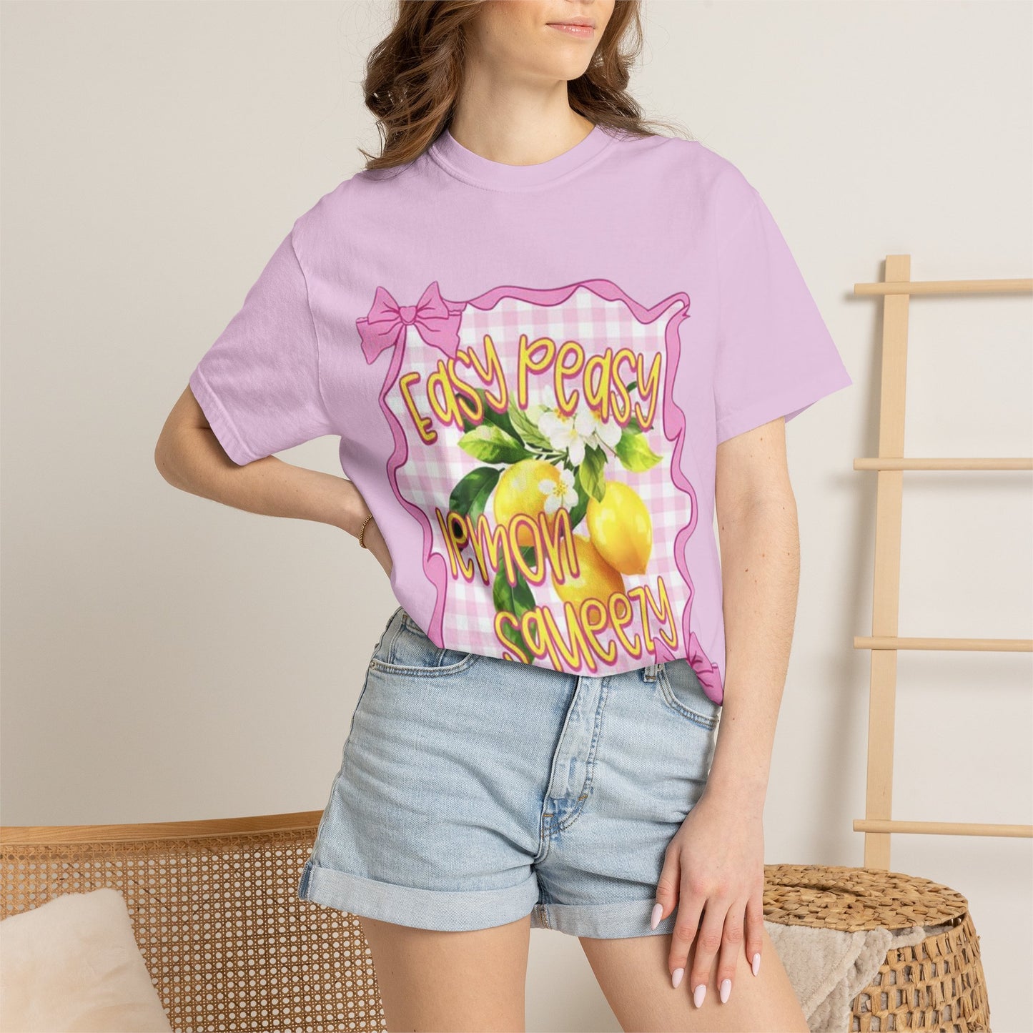 Easy Peasy Lemon Squeezy T-Shirt — Retro Pink Gingham Lemon Graphic