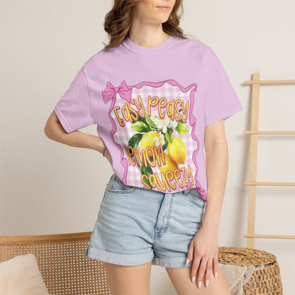 Easy Peasy Lemon Squeezy T-Shirt — Retro Pink Gingham Lemon Graphic