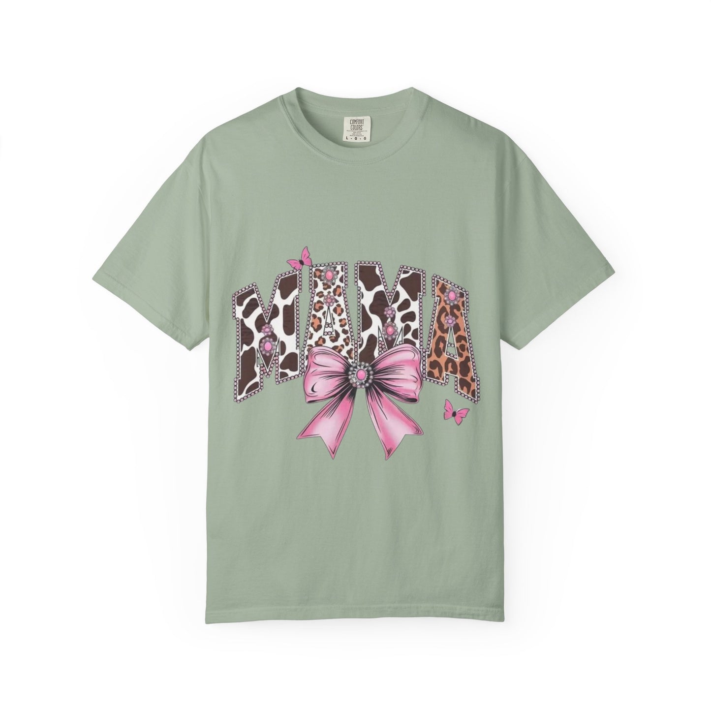 Mama Leopard Print T-Shirt — Pink Bow & Butterflies Graphic Shirt