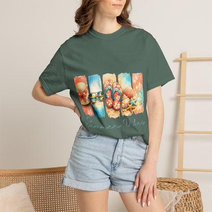 Summer Vibes T-Shirt — Beach Flip-Flops & Shells Graphic Tee