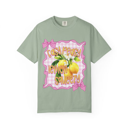 Easy Peasy Lemon Squeezy T-Shirt — Retro Pink Gingham Lemon Graphic