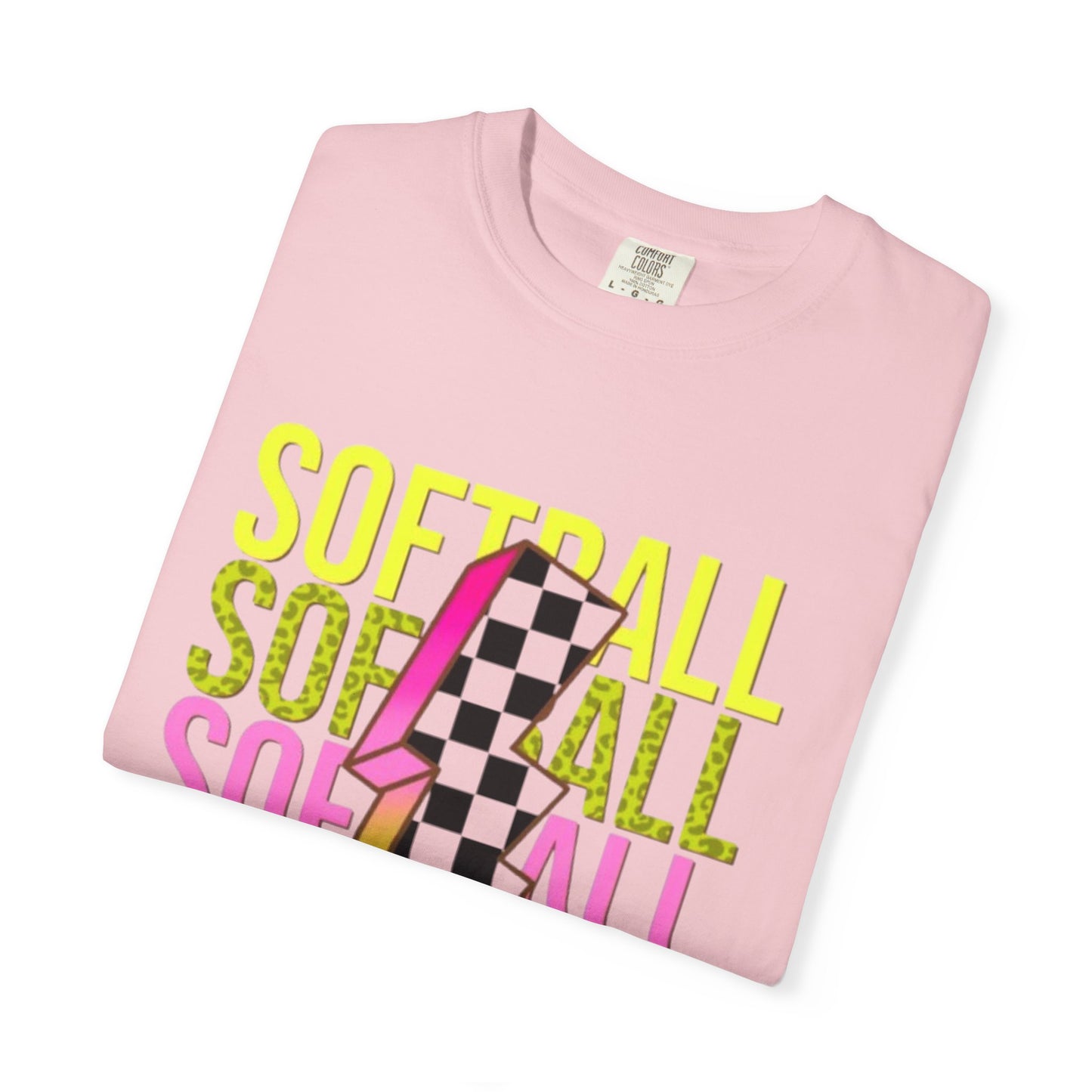 Softball Lightning Tee — Checkerboard Bolt Graphic Softball T‑Shirt