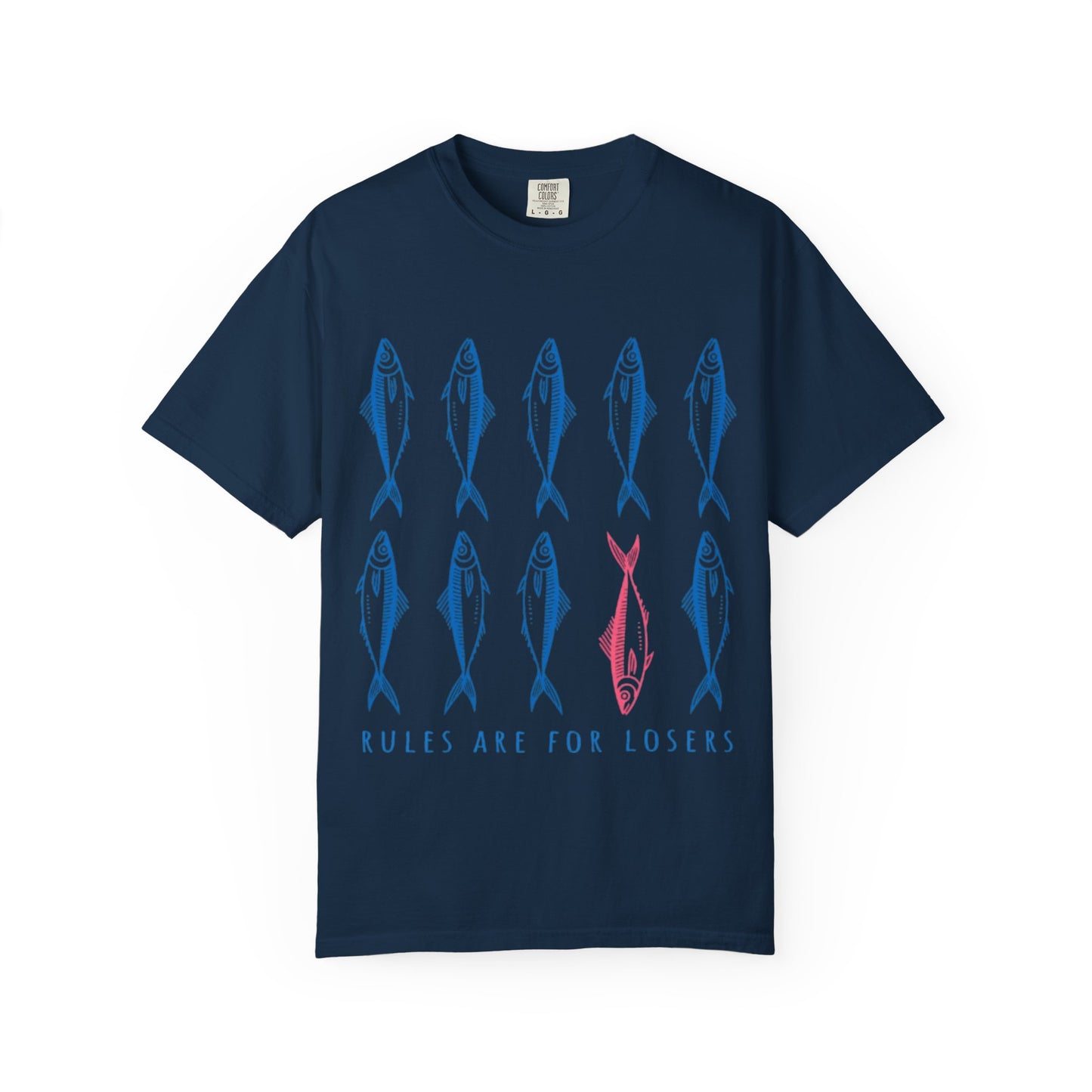 T-Shirt “Rules Are for Losers” Mackerel Print —