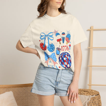 Fourth of July USA Graphic T-Shirt — 1776 Patriotic Fireworks Design