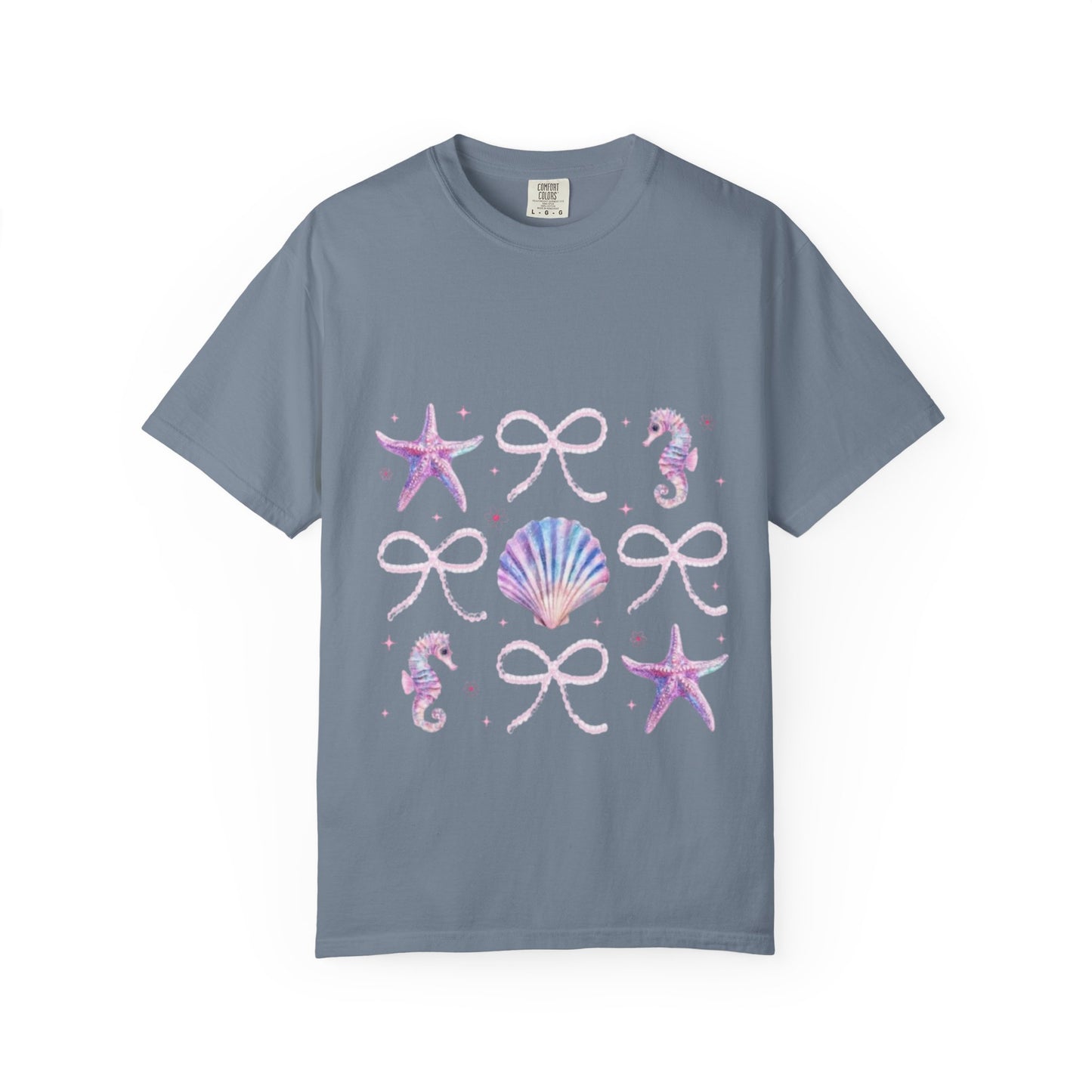 Seaside Shells Graphic T-Shirt — Pastel Starfish & Seahorse