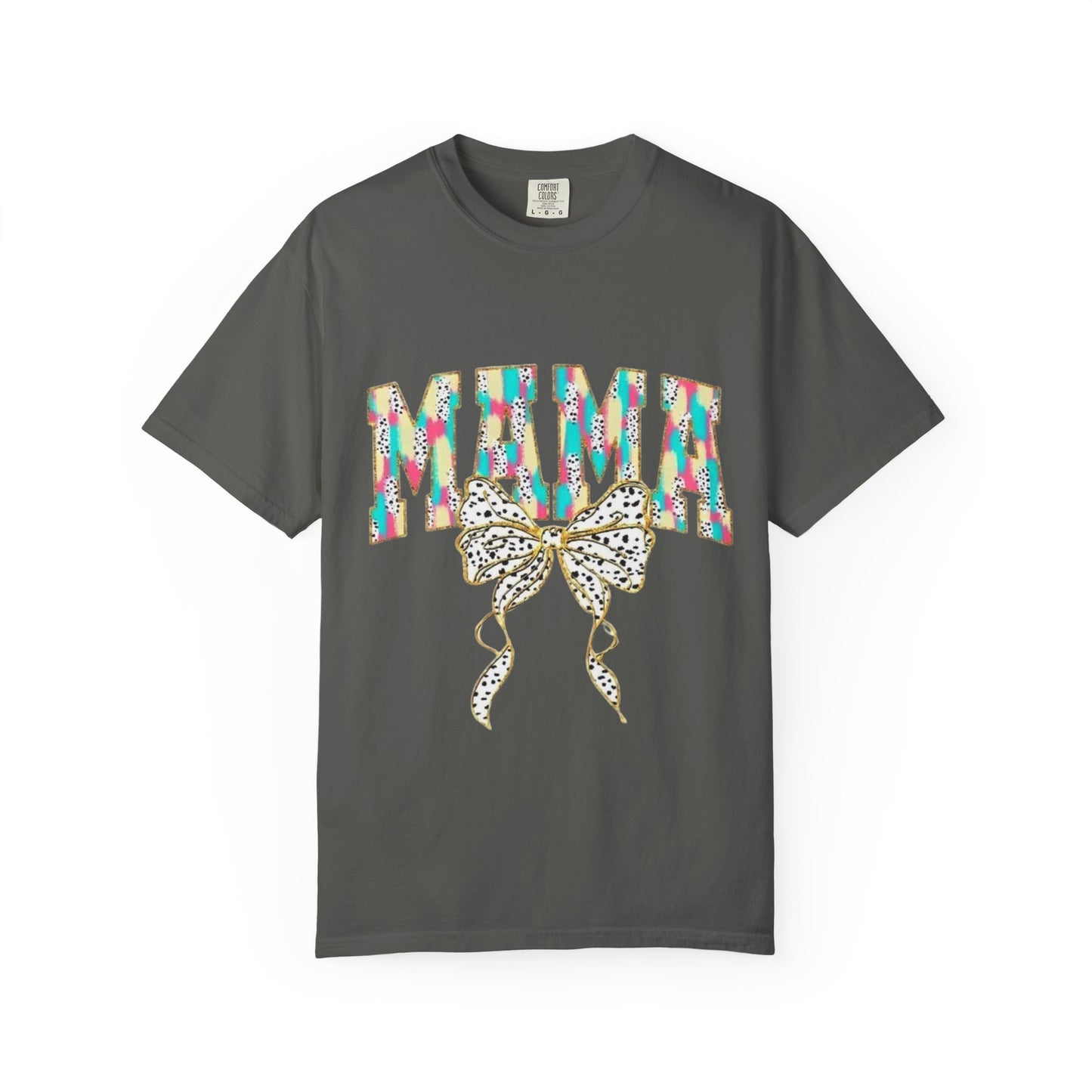 Mama Graphic T-Shirt with Colorful Leopard Bow — Mother's Day Casual Tee