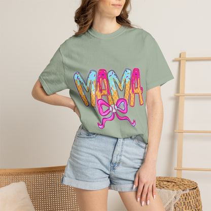 Mama Colorful Drip Graphic T-Shirt — Cute Pink Bow Mom Tee