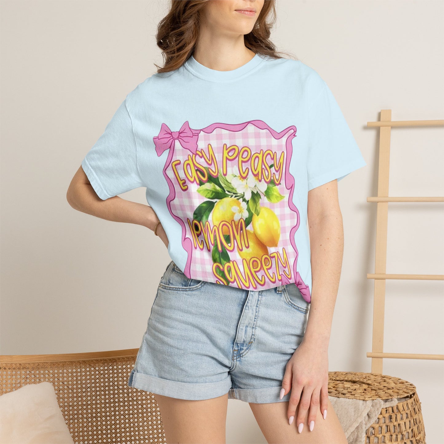 Easy Peasy Lemon Squeezy T-Shirt — Retro Pink Gingham Lemon Graphic