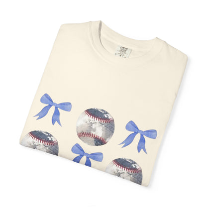Baseball Bow Pattern T-Shirt — Cute Sports Graphic Tee