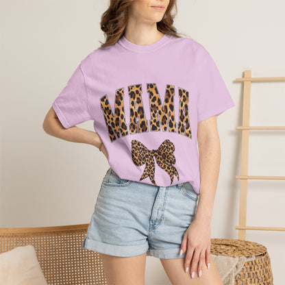 Mama Leopard Print T-Shirt — Cheeta Bow Graphic Tee for Moms