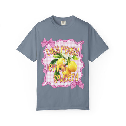 Easy Peasy Lemon Squeezy T-Shirt — Retro Pink Gingham Lemon Graphic