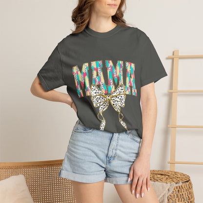 Mama Graphic T-Shirt with Colorful Leopard Bow — Mother's Day Casual Tee