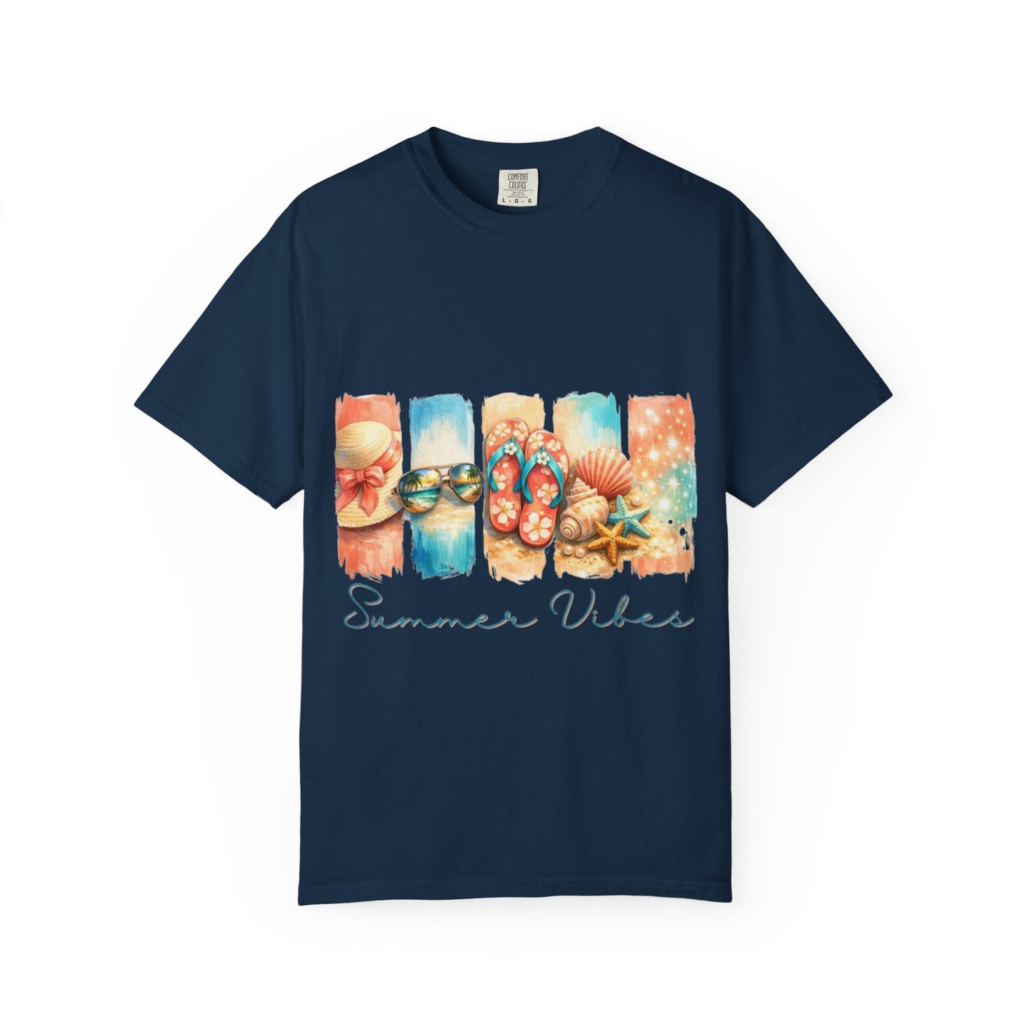 Summer Vibes T-Shirt — Beach Flip-Flops & Shells Graphic Tee