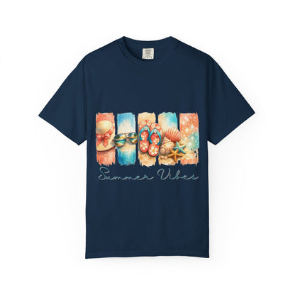 Summer Vibes T-Shirt — Beach Flip-Flops & Shells Graphic Tee