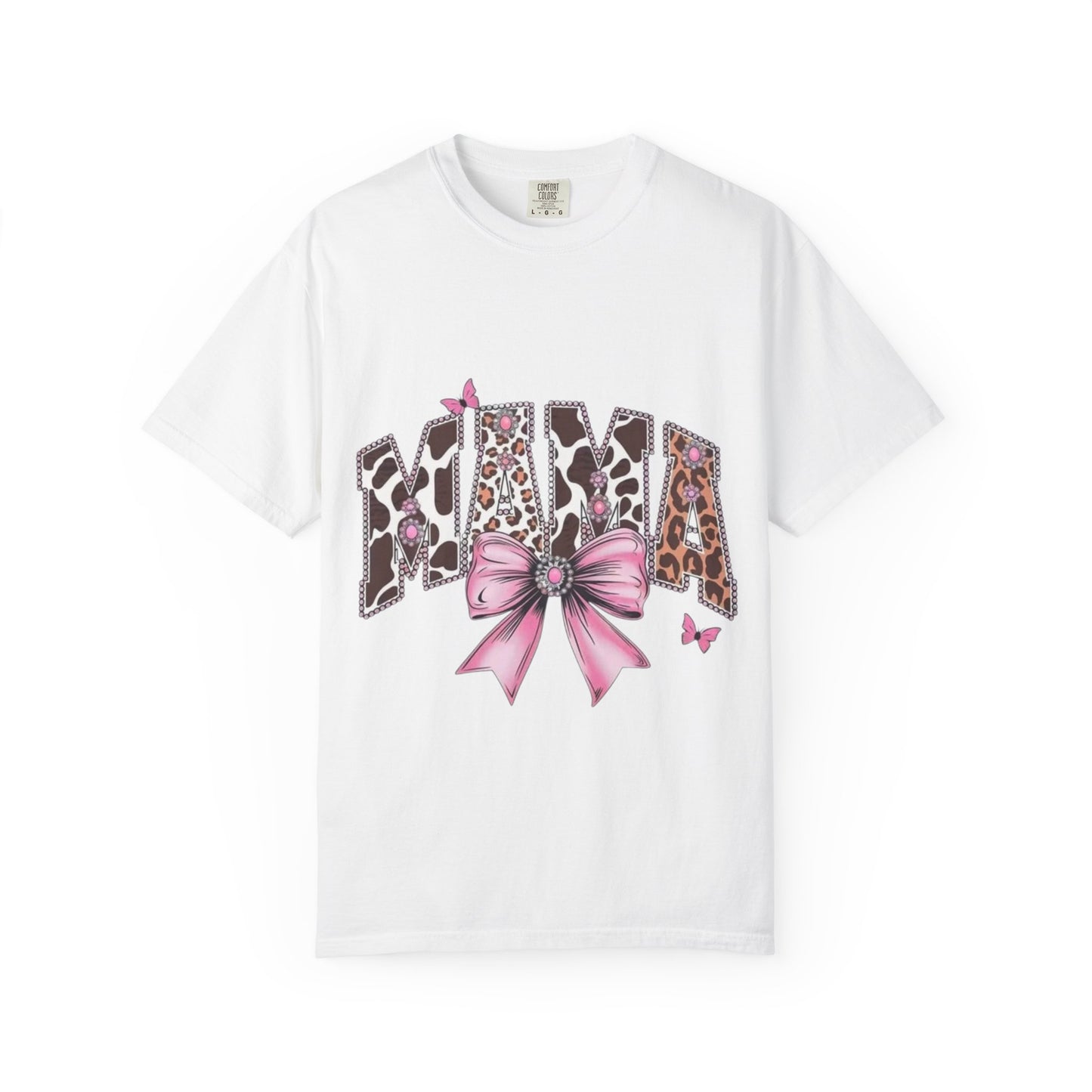 Mama Leopard Print T-Shirt — Pink Bow & Butterflies Graphic Shirt