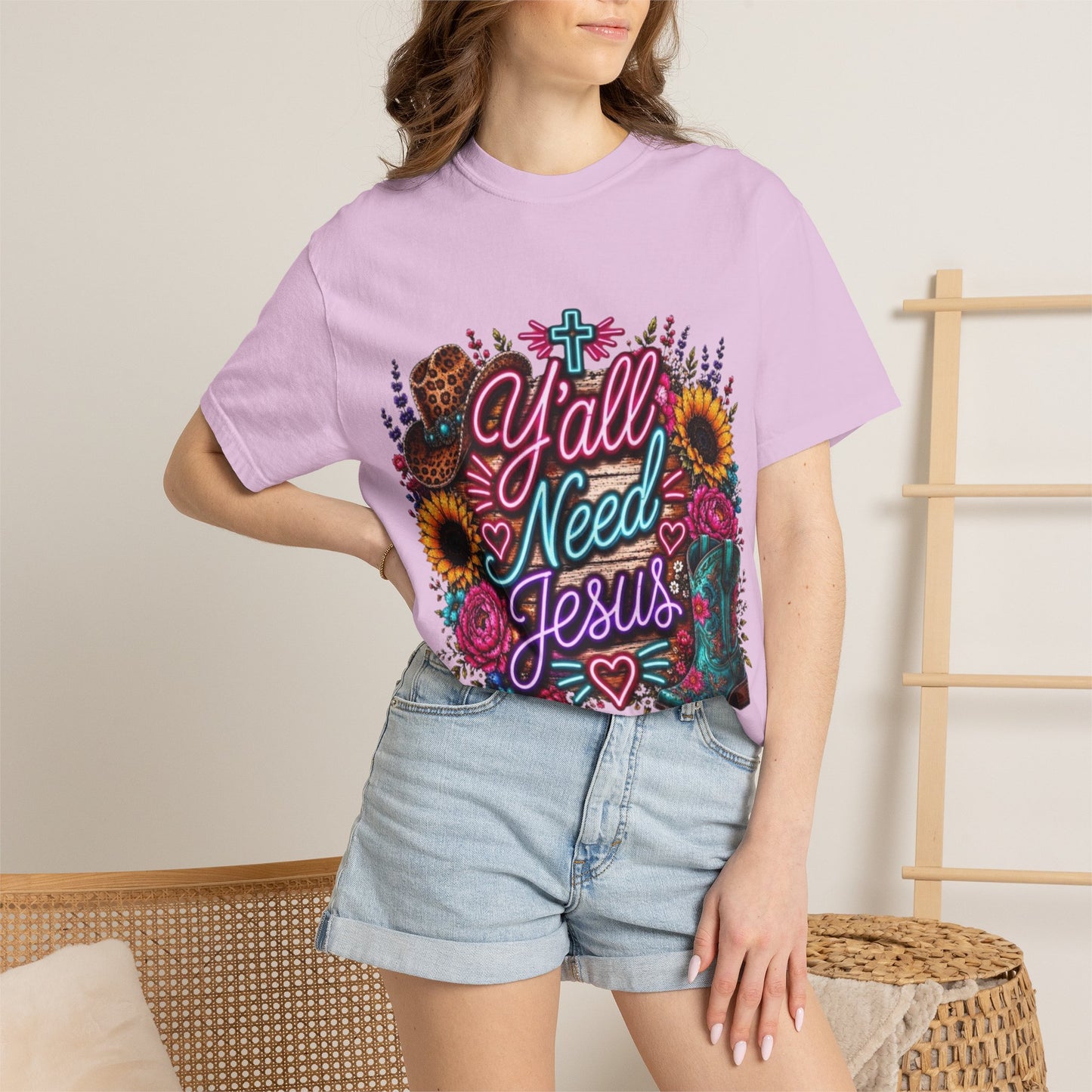 Y'all Need Jesus T-Shirt — Floral Cowboy Boot Christian Graphic Tee