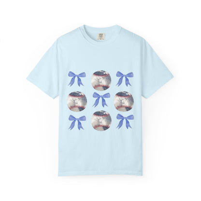 Baseball Bow Pattern T-Shirt — Cute Sports Graphic Tee