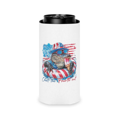 Patriotic Gator Can Cooler — "Chill the Fourth Out" 4th of July Drink Koozie