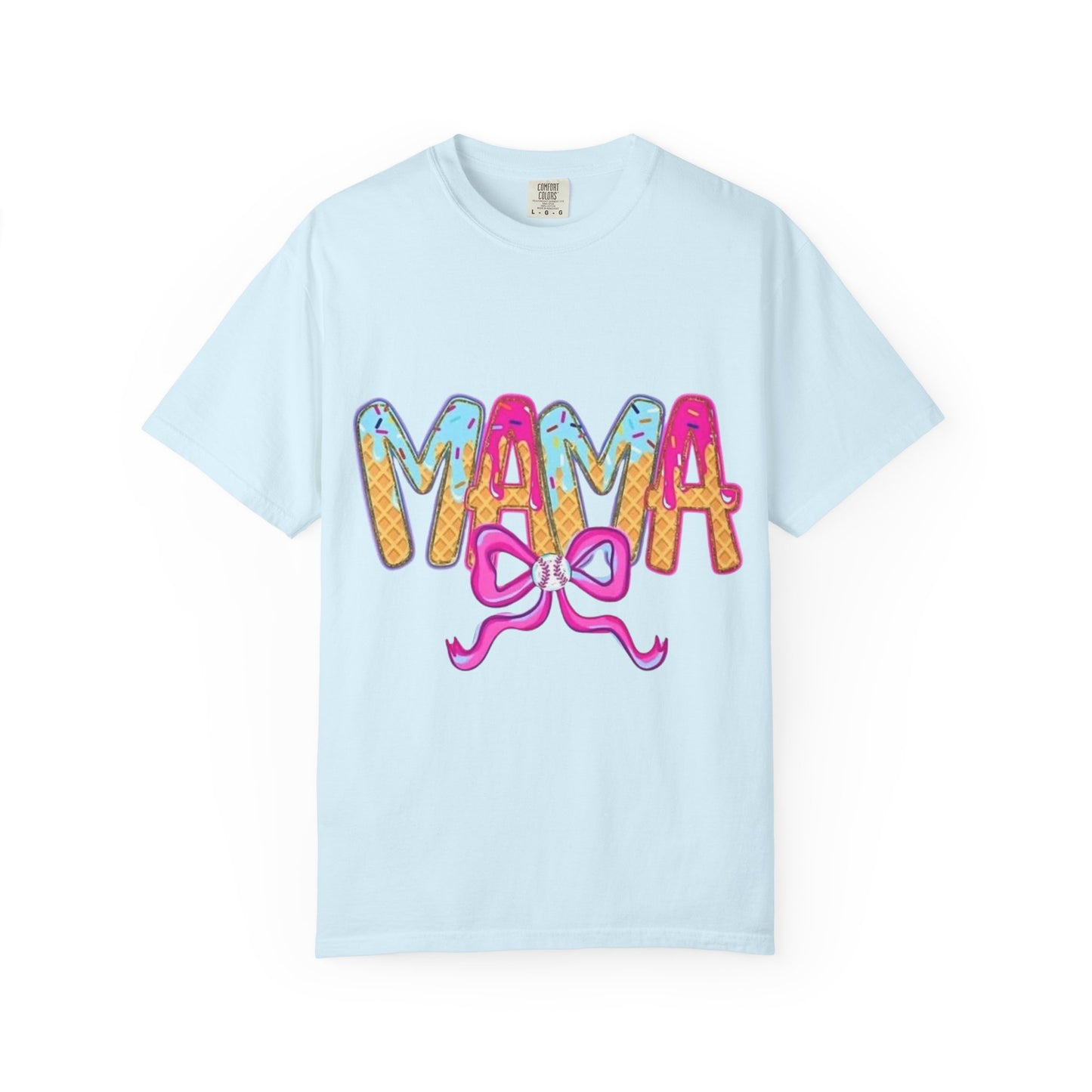 Mama Colorful Drip Graphic T-Shirt — Cute Pink Bow Mom Tee