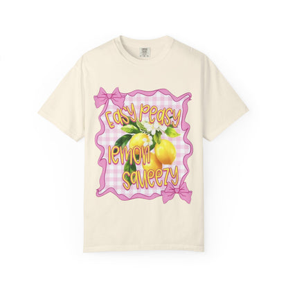 Easy Peasy Lemon Squeezy T-Shirt — Retro Pink Gingham Lemon Graphic