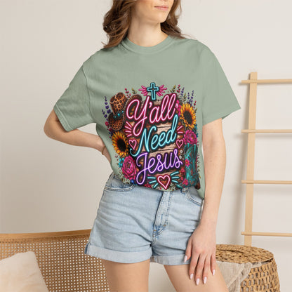 Y'all Need Jesus T-Shirt — Floral Cowboy Boot Christian Graphic Tee