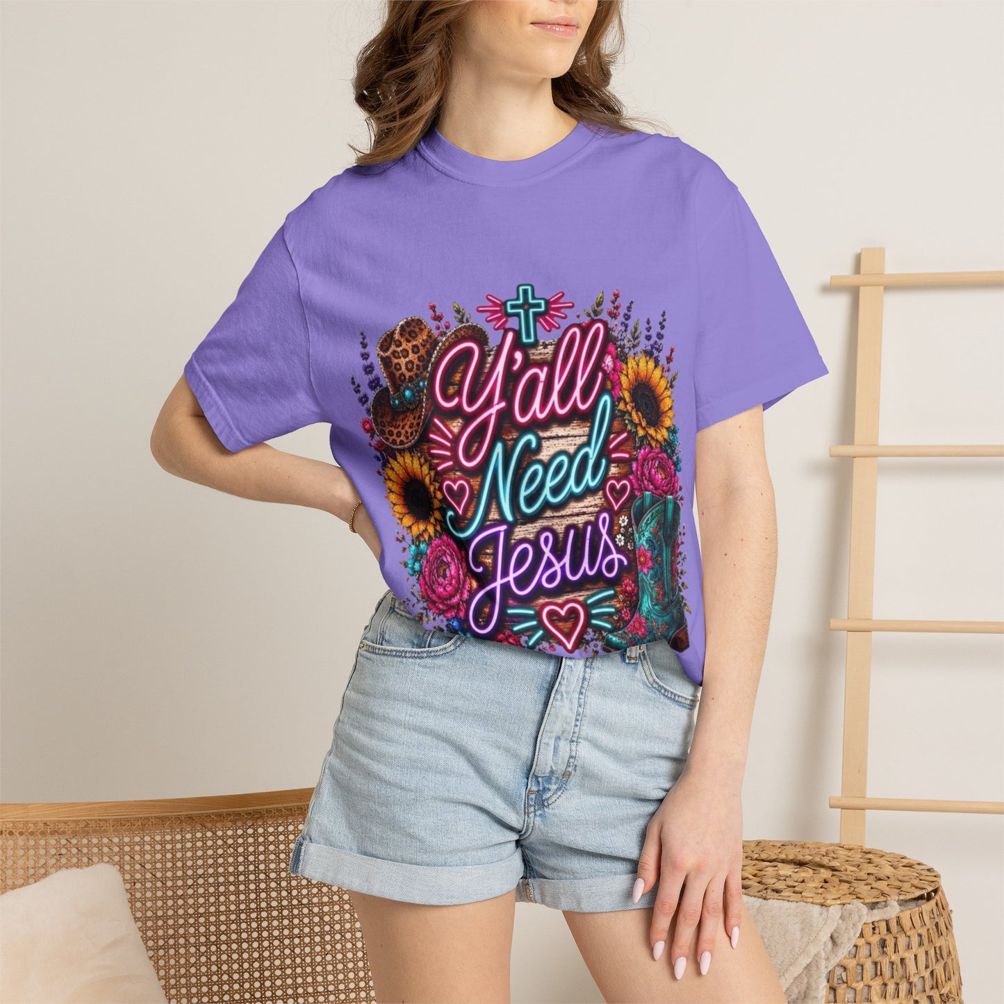 Y'all Need Jesus T-Shirt — Floral Cowboy Boot Christian Graphic Tee