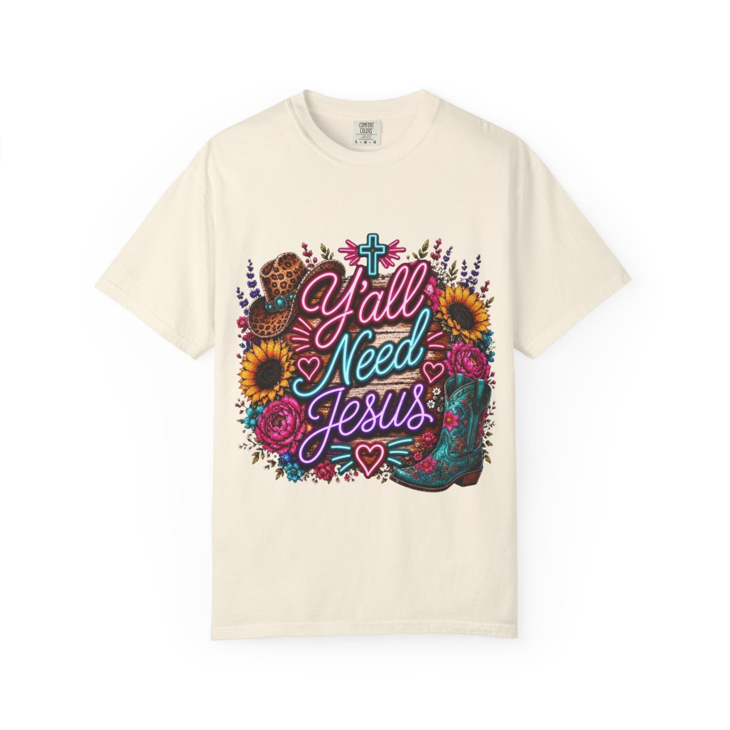 Y'all Need Jesus T-Shirt — Floral Cowboy Boot Christian Graphic Tee