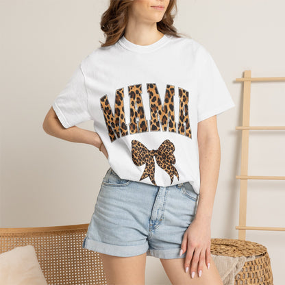 Mama Leopard Print T-Shirt — Cheeta Bow Graphic Tee for Moms