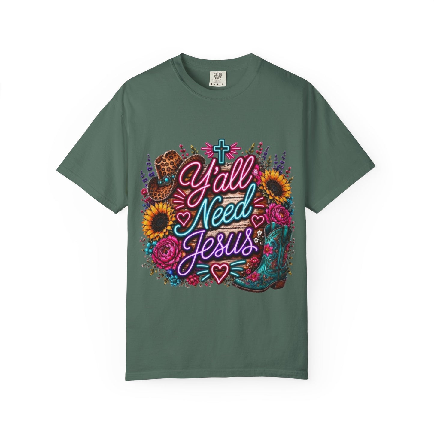 Y'all Need Jesus T-Shirt — Floral Cowboy Boot Christian Graphic Tee