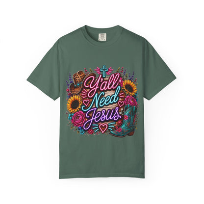 Y'all Need Jesus T-Shirt — Floral Cowboy Boot Christian Graphic Tee