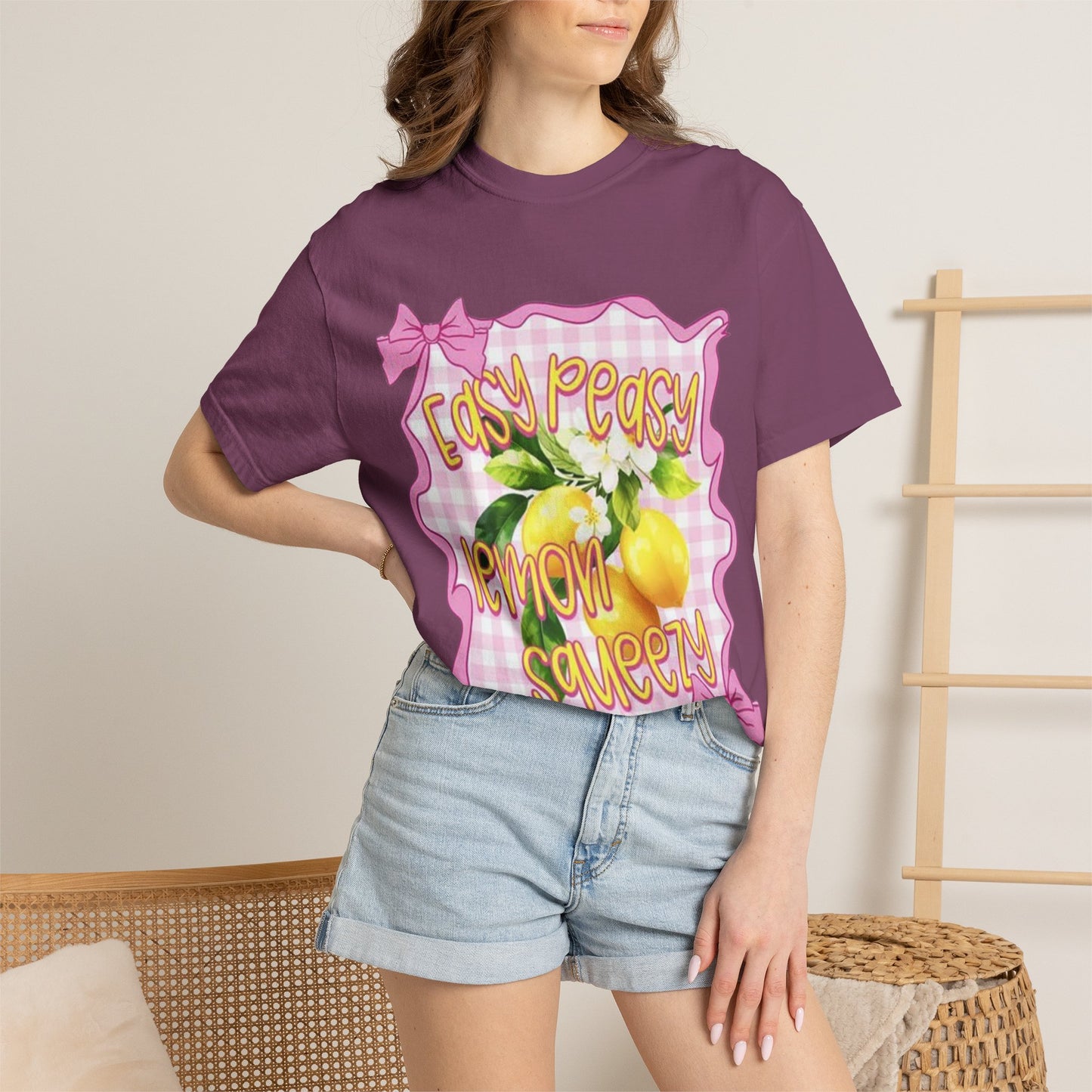 Easy Peasy Lemon Squeezy T-Shirt — Retro Pink Gingham Lemon Graphic