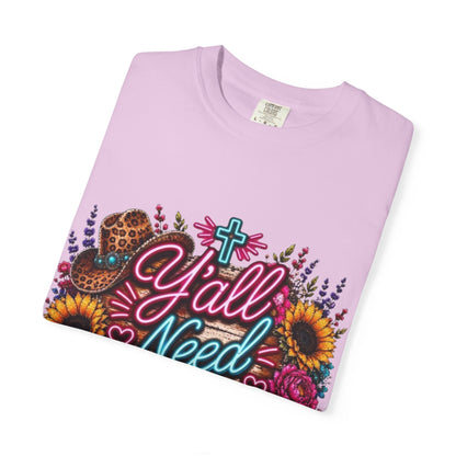 Y'all Need Jesus T-Shirt — Floral Cowboy Boot Christian Graphic Tee