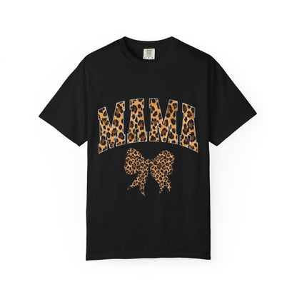 Mama Leopard Print T-Shirt — Cheeta Bow Graphic Tee for Moms