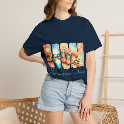 Summer Vibes T-Shirt — Beach Flip-Flops & Shells Graphic Tee